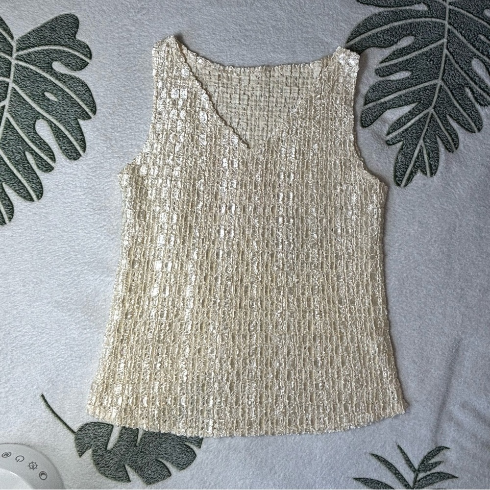 Elegant Shiny Cream White Sleeveless Top Tank Top